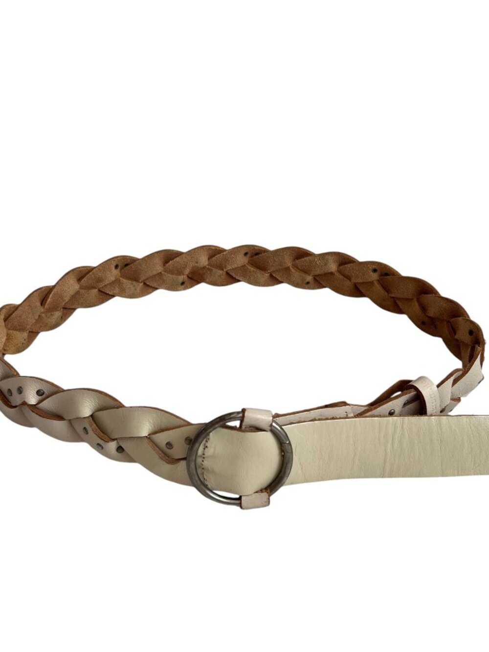 Abercrombie & Fitch leather belt cream white leather braided studs Large